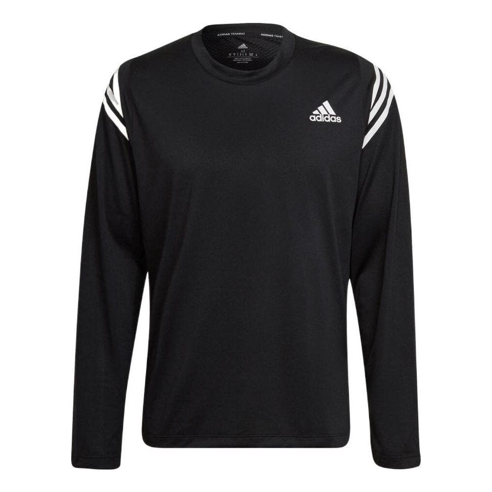 Men's adidas Stripe Adornment Round Neck Pullover Long Sleeves Japanese Version Black T-Shirt HC2769