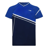 Li-Ning Badminton Series Colorblock Breathable Training Sports Short Sleeve Couple Style Blue AAYS053-2