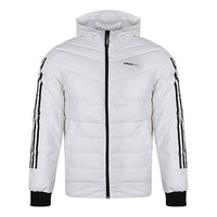 adidas neo MENS Sprty Puffer 3 Stripes Tat Hoodie Down Jacket White EI4433