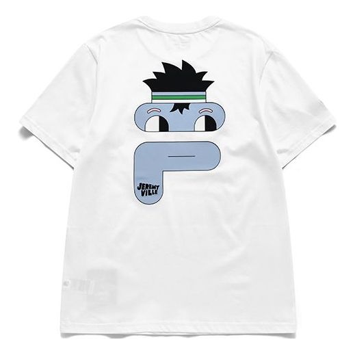 FILA FUSION x Jeremyville Crossover Cartoon Alphabet Printing Sports Short Sleeve Couple Style White T11U139104F-WT