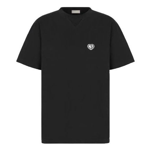 Men's DIOR SS22 Plain Weave Knit Loose Short Sleeve Black T-Shirt 213J685A0677-C900