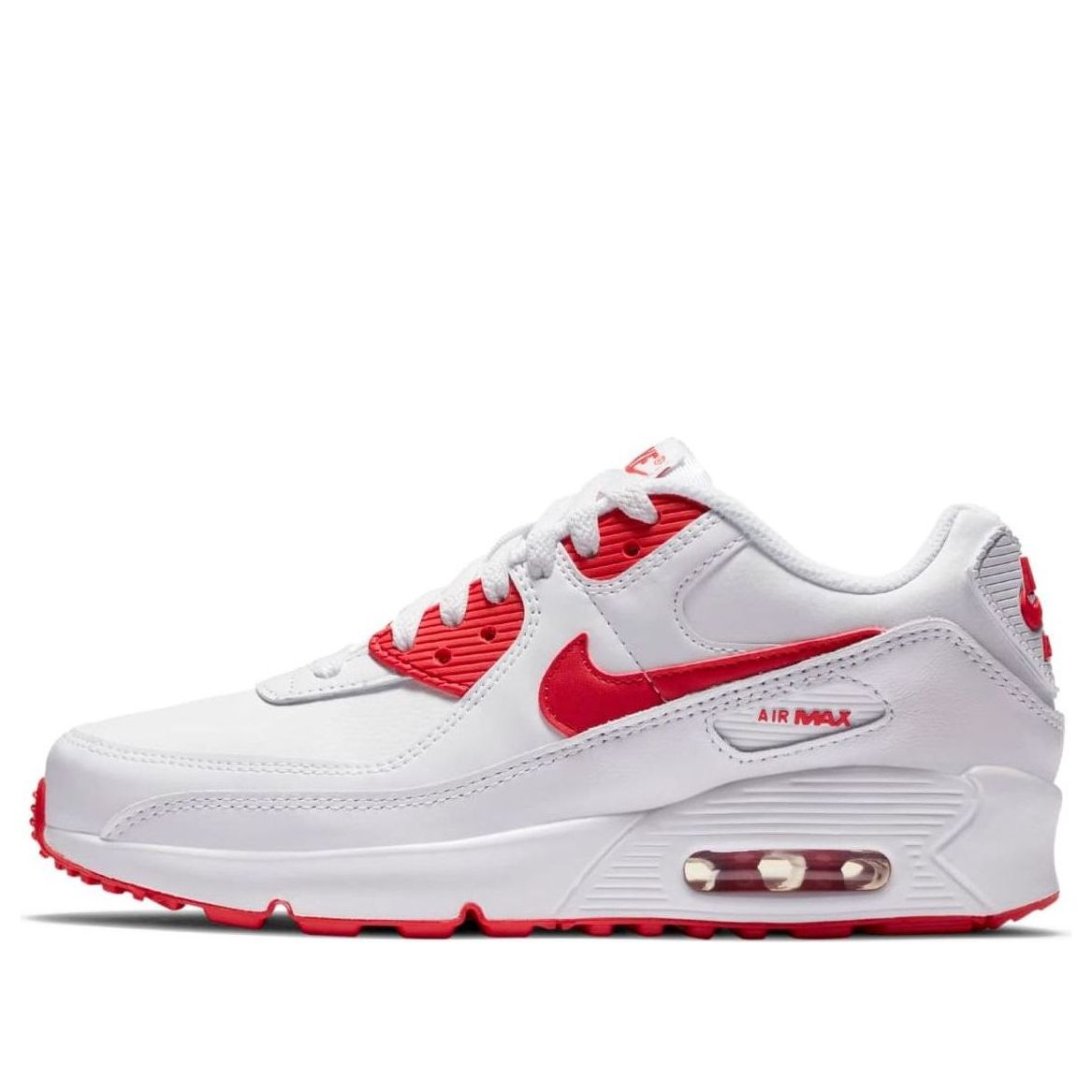 (GS) Nike Air Max 90 Leather 'White Hyper Red' CD6864-106