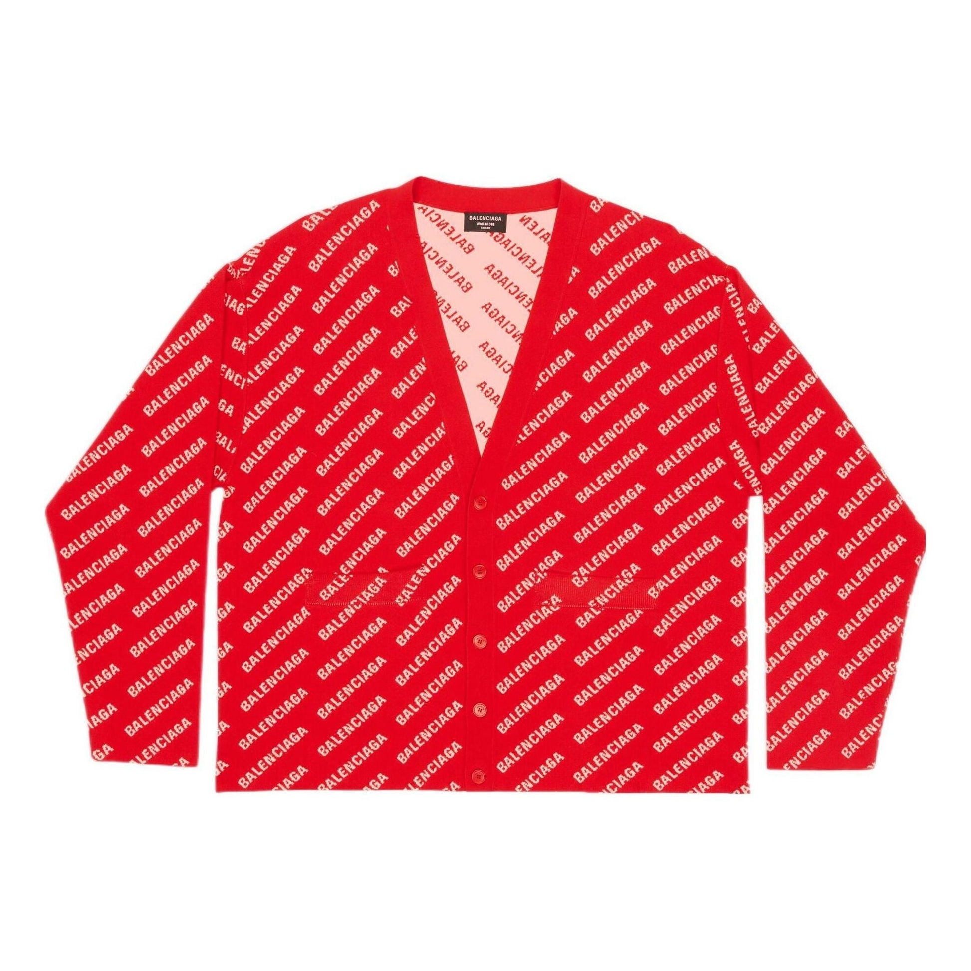 Balenciaga Mini Allover Logo Cardigan 'Red White' 699822T32336090
