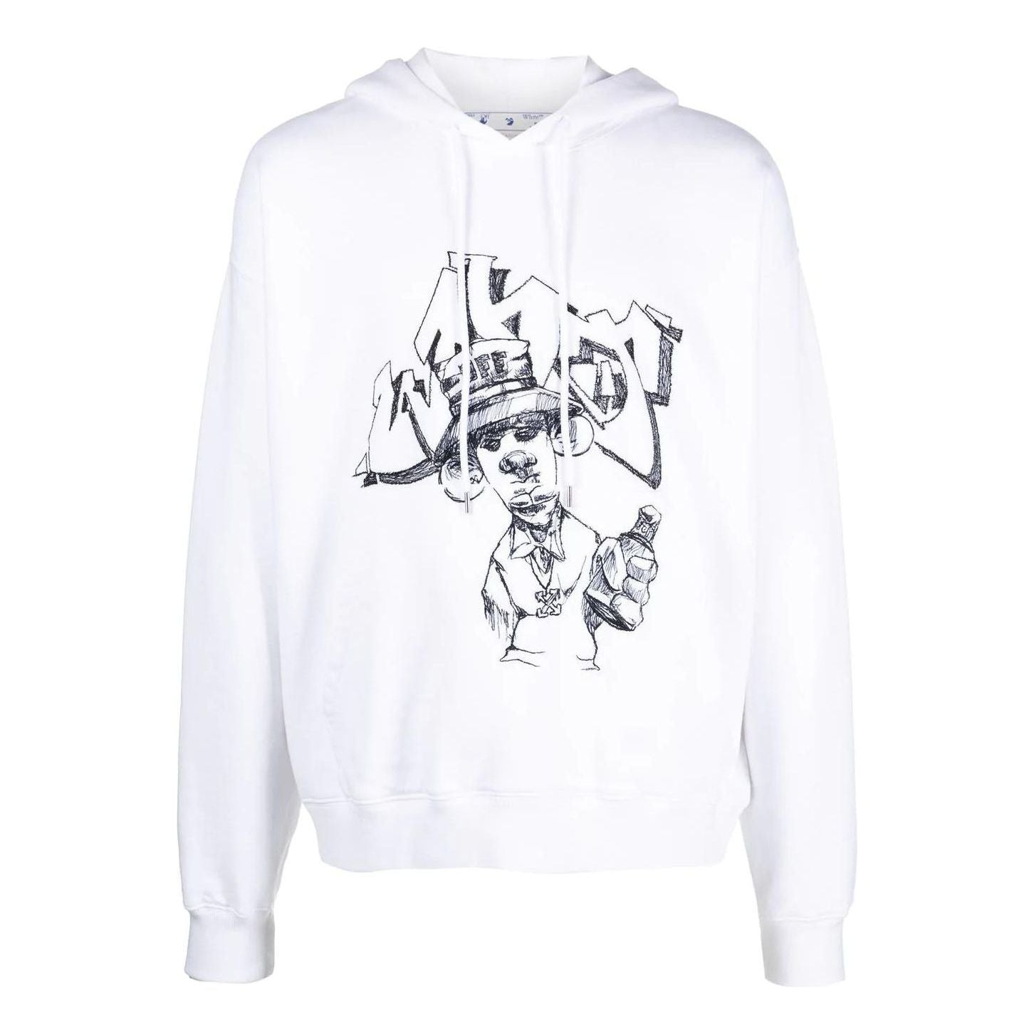 Men's Off-White SS22 Graffiti Printing Drawstring Loose Fit White OMBB085F22FLE0130110