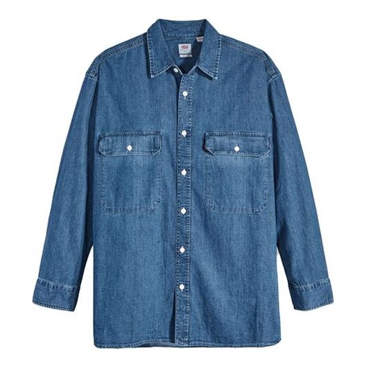 Men's Levis lapel Casual Denim Long Sleeves Shirt Denim 34583-0000