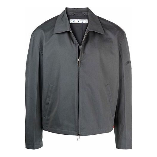 Men's Off-White Zipper Shirt Jacket Loose Fit Dark Grey OMEA296F21FAB0010700