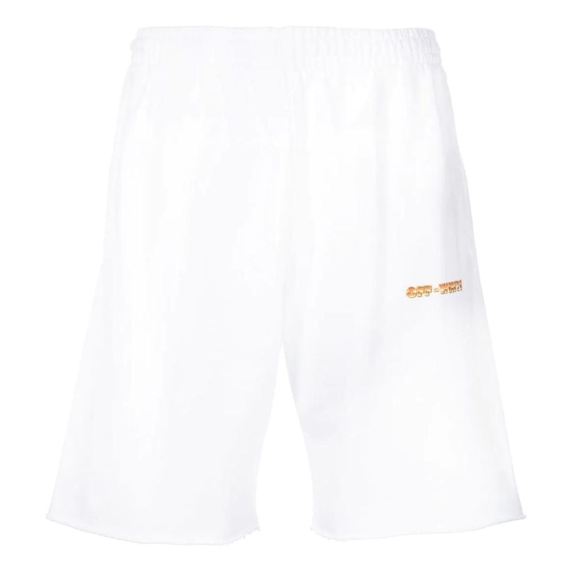 Men's Off-White Solid Color Logo Printing Pattern Elastic Waistband Straight Shorts White OMCI006S22FLE0060120WHITE