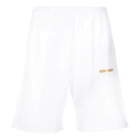 Men's Off-White Solid Color Logo Printing Pattern Elastic Waistband Straight Shorts White OMCI006S22FLE0060120WHITE