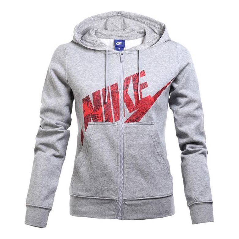 (WMNS) Nike Logo Full Zip Hooded Jacket 'Grey Red' 872040-063