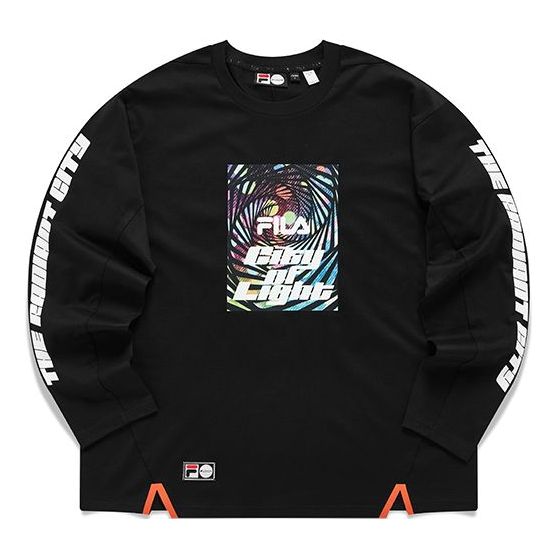 FILA FUSION Printing Sports Loose Long Sleeves Couple Style Black T11U136201F-BK