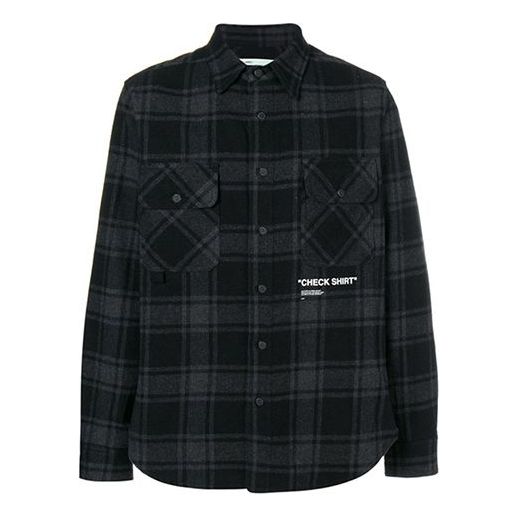 Off-White flannel Basic Loose Plaid Shirt Black Gray OMGA060E18A270101001