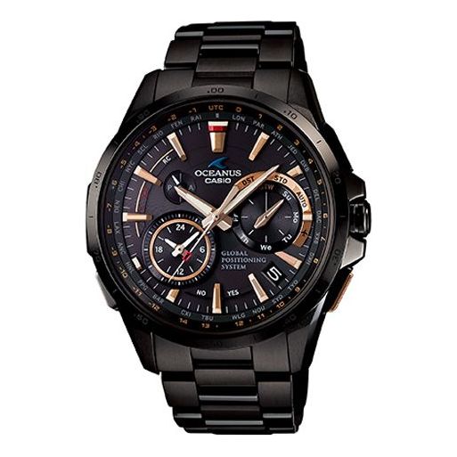 CASIO OCEANUSSeries Men'ses OCW-G1000B-1A2 /Golden Stainless Steel Strap Mens Black Analog OCW-G1000B-1A2Q