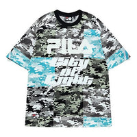 FILA FUSION Camouflage Full Print Logo Sports Loose Round Neck Short Sleeve Couple Style Blue T11U136101F-BU