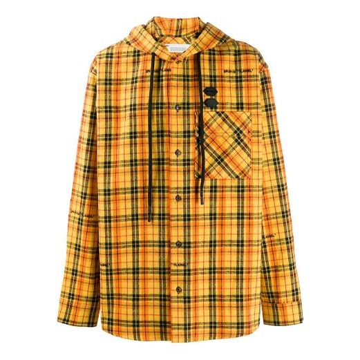 Off-White Plaid Printing Hooded Jacket Loose Fit Yellow OMGA099R20G710016000
