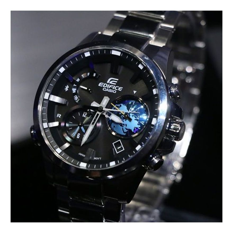 CASIO EDIFICE Waterproof Sports Solar Powered Stainless Steel Strap Mens Black Analog EQB-600D-1A2