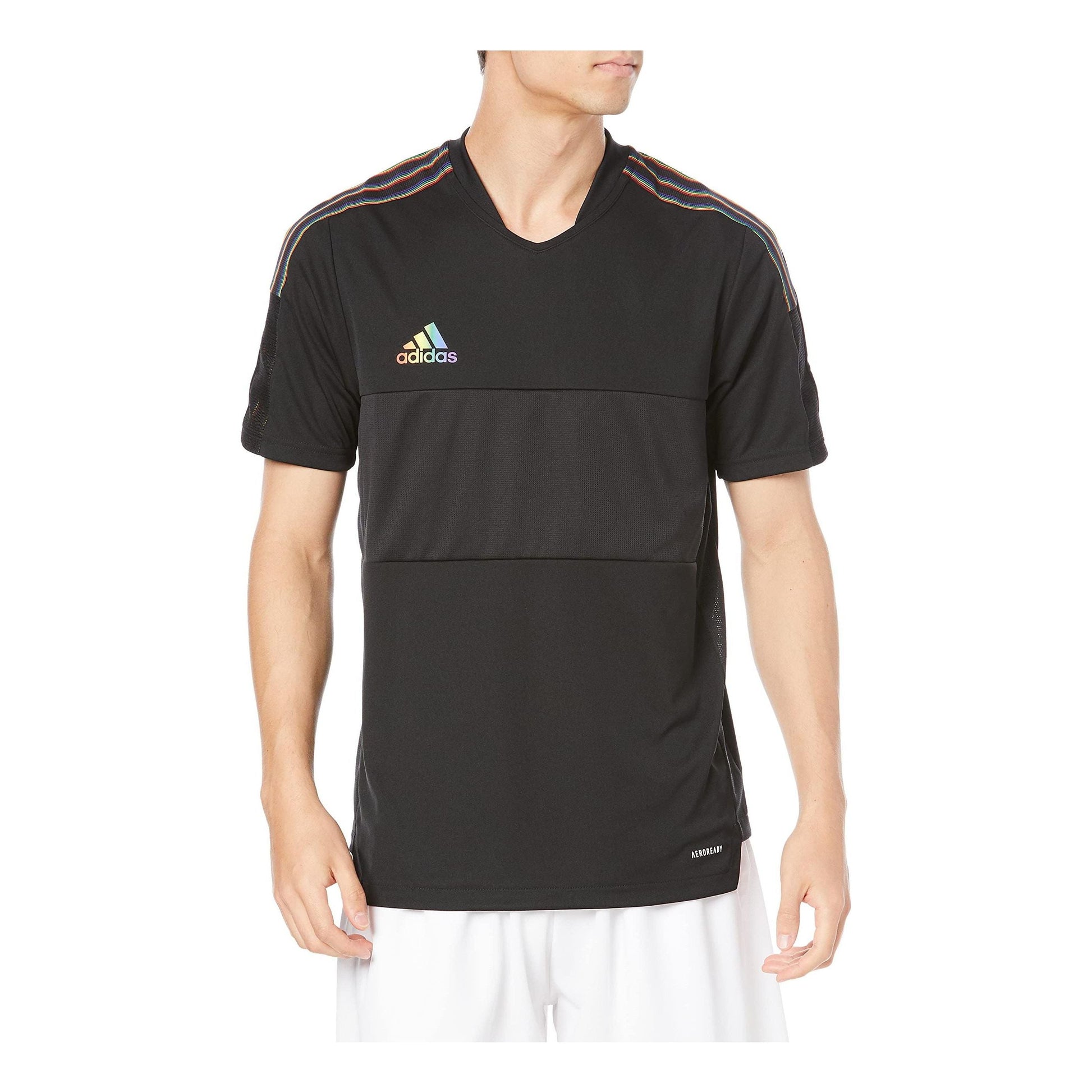 Men's adidas Stripe Brand Logo Soccer/Football Short Sleeve Black T-Shirt GS4721
