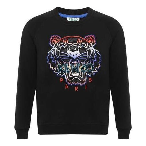 (WMNS) KENZO Multi-Color Embroidered Tiger Head Round Neck raglan sleeve Hoodie Black F962SW8074XE-99