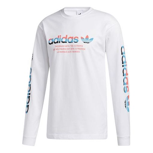 adidas originals Contrasting Colors Logo Printing Sports Round Neck Long Sleeves White GV4393