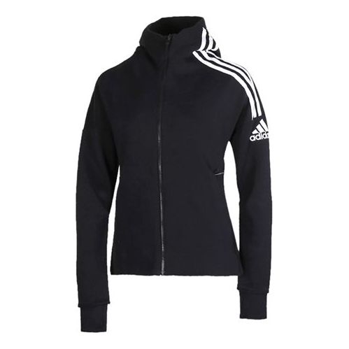 (WMNS) adidas Three Stripes Printing Hooded Jacket Black FL1959