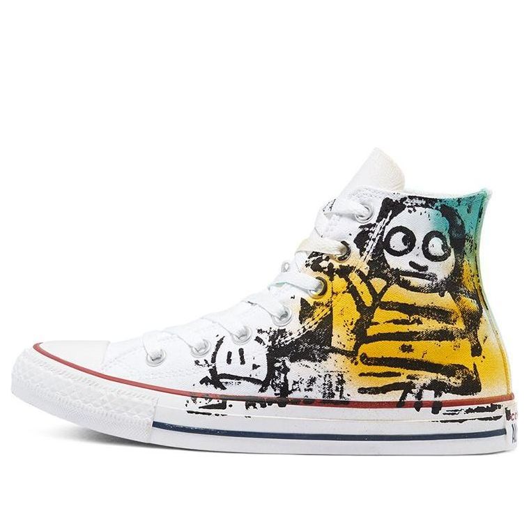 Converse Hand Painted Chuck Taylor All Star High Top Canvas Shoes White/Yellow/Blue 171719C
