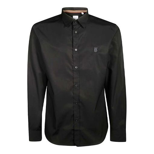 Men's Burberry TB Pattern Elastic Long Sleeves Shirt Black 80175471