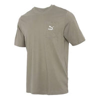 PUMA Classics Pocket Sports Loose Round Neck Short Sleeve Gray Green 532636-73