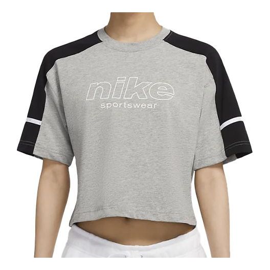 (WMNS) Nike Sportswear Short Sleeve Tops Black Gray 'Black Grey' CU6393-064
