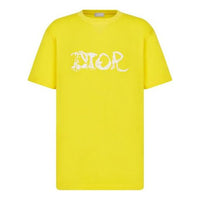 Men's DIOR x PETER DOIG Crossover FW21 Logo Embroidered Round Neck Short Sleeve Yellow T-Shirt 143J685C0677-C270