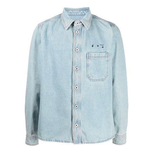 Off-White Men's SS21 Arrows Jeans Shirt Blue OMYD027S21DEN0024045
