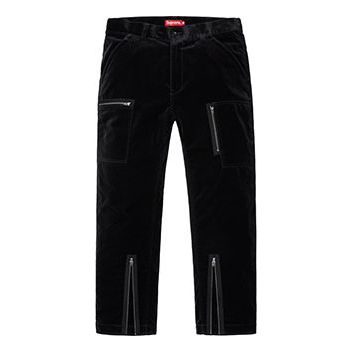 Supreme SS19 Velvet Flight Pant Black Zipper Pocket Long Pants Casual Pants SUP-SS19-678