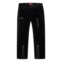 Supreme SS19 Velvet Flight Pant Black Zipper Pocket Long Pants Casual Pants SUP-SS19-678