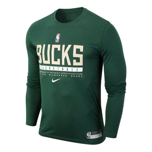 Nike Practice NBA Milwaukee Bucks Printing Pattern Round Neck Long Sleeves Green CK8325-323