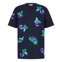 Men's DIOR x KENNY SCHARF Crossover FW21 Cotton Jacquard Pattern Short Sleeve Navy Blue 193J685C0704-C589
