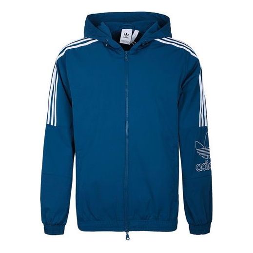 adidas originals Outline Wb Logo Printing Sports Hooded Jacket Blue EB4085