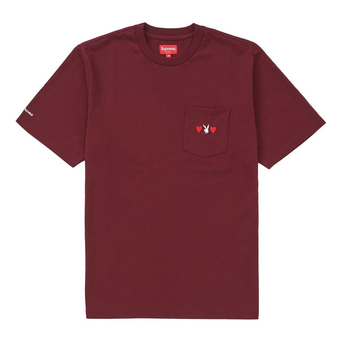 Supreme FW18 x Playboy Pocket Tee Burgundy Crossover Solid Color Unisex Red SUP-FW18-636