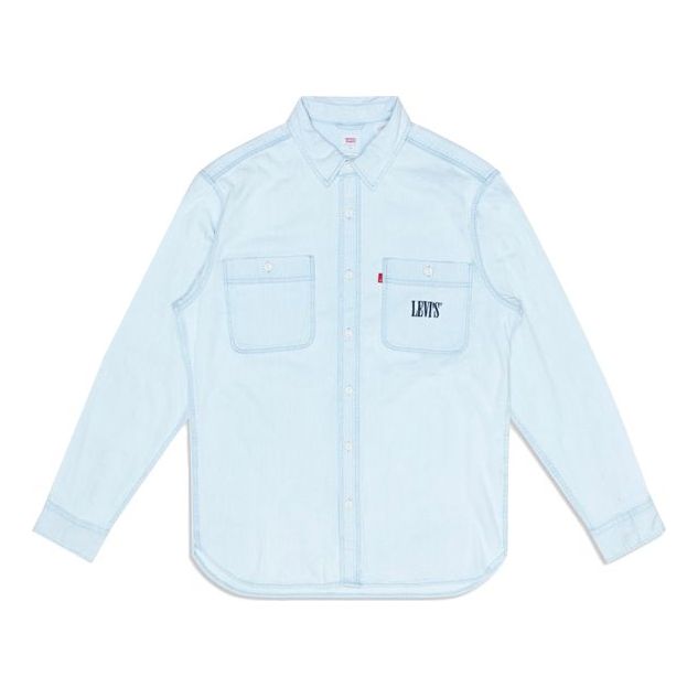 Men's Levis Casual lapel Denim Long Sleeves Shirt Light Blue 85478-0000