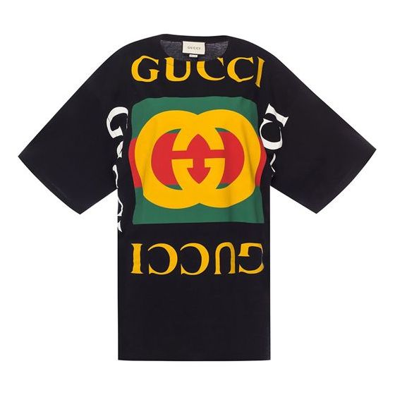 (WMNS) Gucci Large Retro Logo Short Sleeve Black T-Shirt 539080-XJA9C-1082