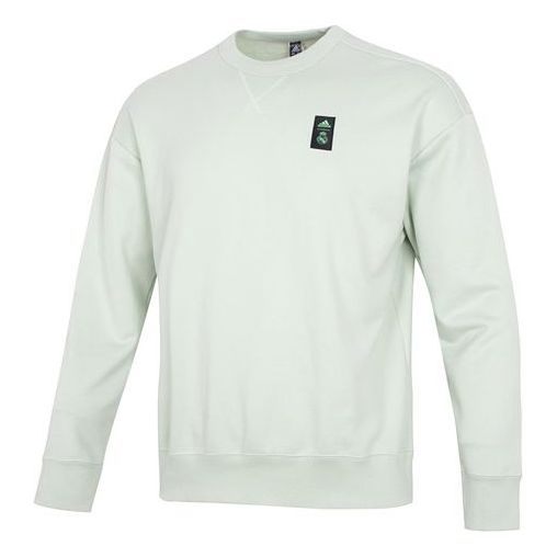 Men's adidas Solid Color Logo Athleisure Casual Sports Pullover Round Neck Green HD1341