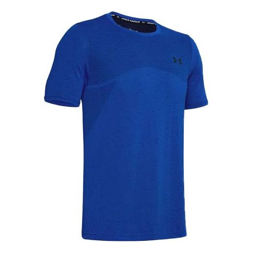 Men's Under Armour Seamless Sports Breathable Round Neck Short Sleeve Blue 1351449-486