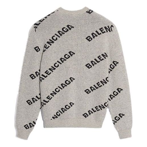 Balenciaga Wool Blend All Over Logo Crew Neck Sweatshirt 'Grey Black' 555481T14711262