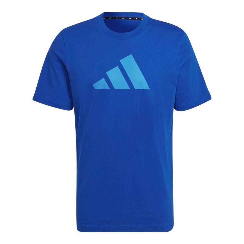 Men's adidas Large Logo Printing Round Neck Pullover Short Sleeve Blue T-Shirt HE2223