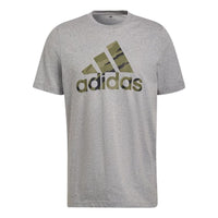 Men's adidas Logo Printing Round Neck Pullover Short Sleeve Japanese Version Gray T-Shirt HE4376