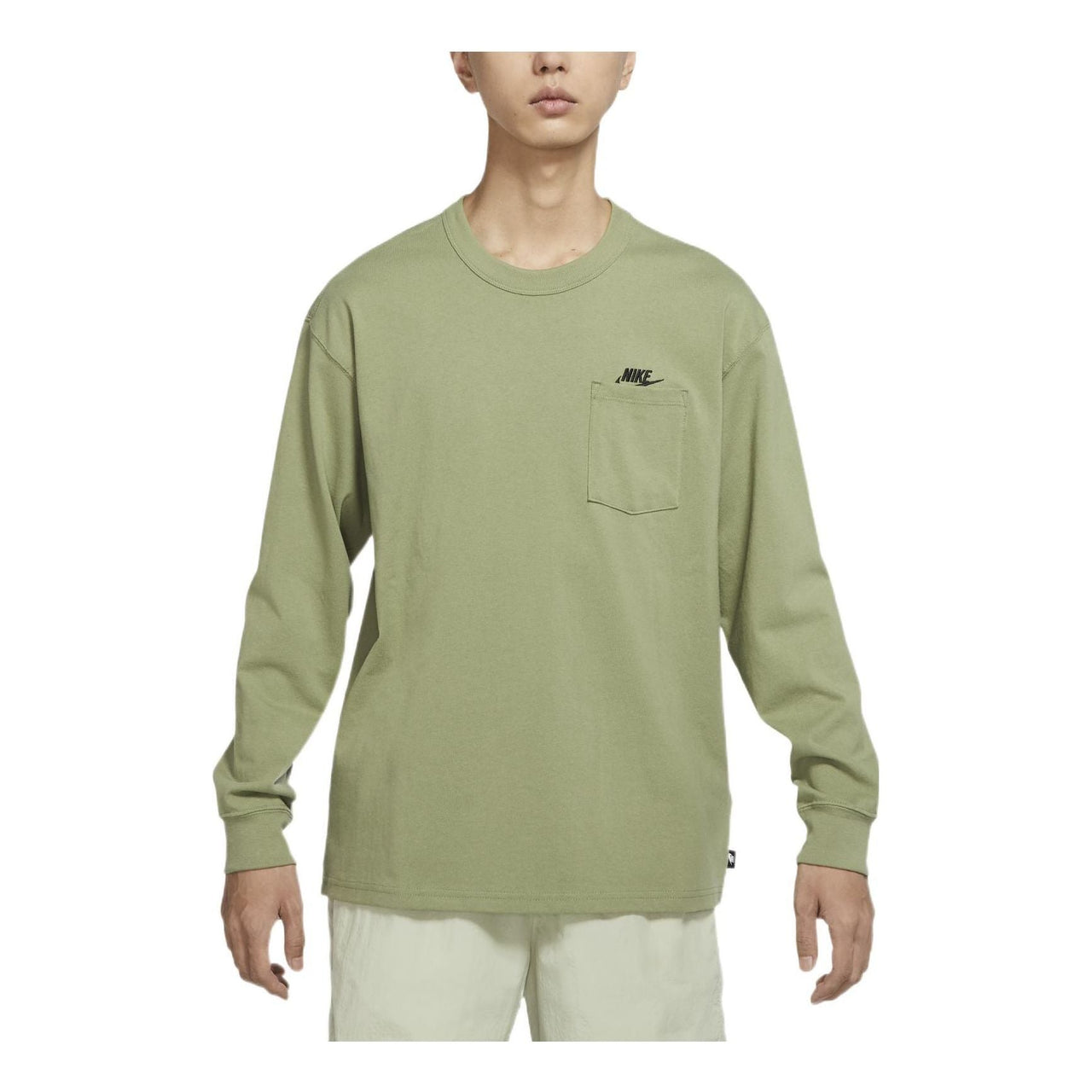 Men's Nike Chest Brand logo Printing Round Neck Long Sleeves Green T-Shirt DR7930-334
