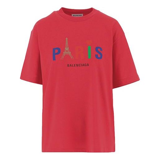 Balenciaga Paris Love Regular T-Shirt Printing Short Sleeve Red 594599TGV435640