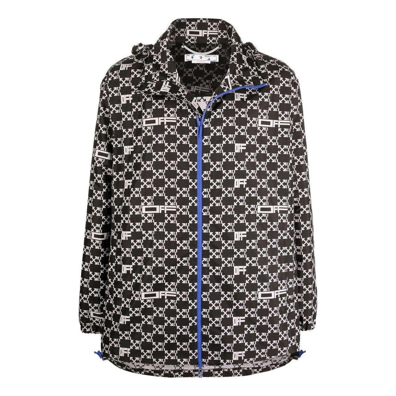 Men's Off-White SS22 Geometry Pattern Full Print Stand Collar Hooded Jacket Version Autumn Black OMEB034S22FAB0011001