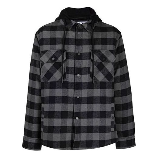 Off-White FW21 Plaid hooded Long Sleeves Shirt Loose Fit Black OMEA236F21FAB0010505