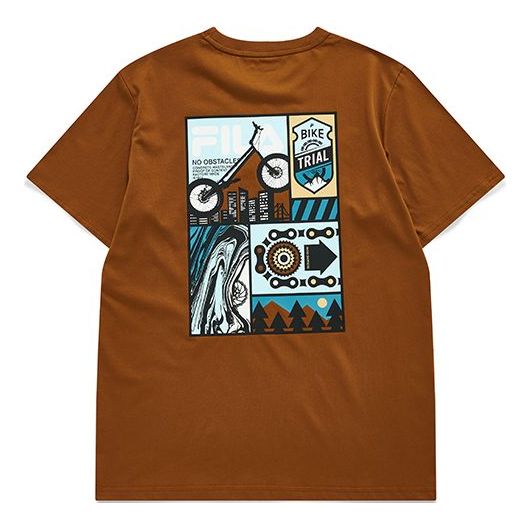 Men's FILA FUSION cycling Illustration Pattern Printing Knit Short Sleeve T11M133104F-DR
