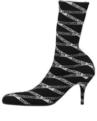 (WMNS) Balenciaga 80mm Monogram Logo Spandex Boots 'Black' 549784W1P601264