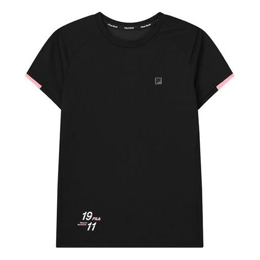 (WMNS) FILA Athletics Athleisure Casual Sports Running Breathable Short Sleeve Black A11W122101F-BK