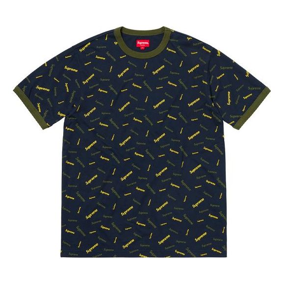 Supreme FW18 Scatter Ringer Navy Full Print Logo Short Sleeve Unisex Navy Blue SUP-FW18-105